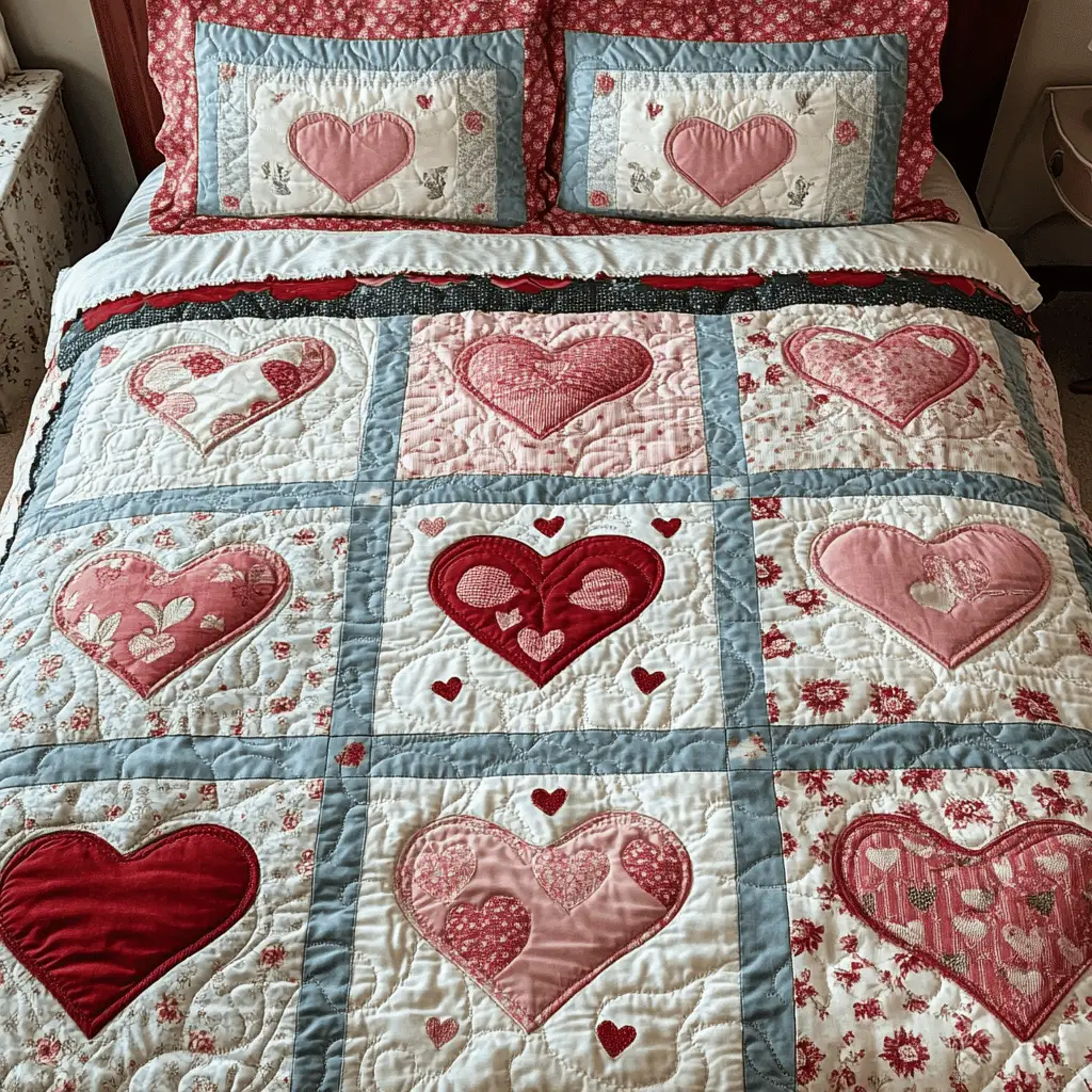 Pinky Sweetie Heart Quilted Bedding Set Bedding Ideas Valentine's Day Ideas Gifts
