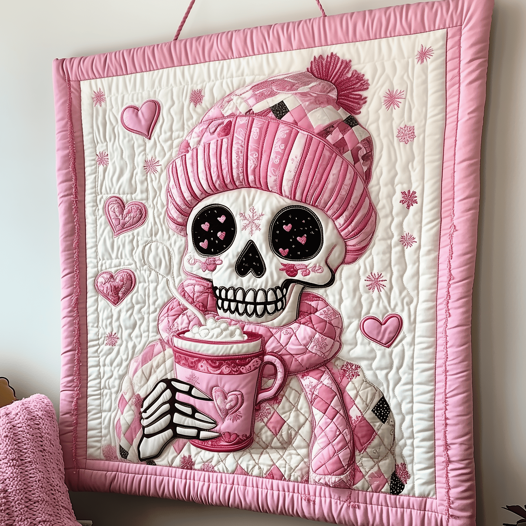 Pinky Valentine Skull Quilted Blanket Trendy Home Decor Best Valentine's Day Gifts For Him