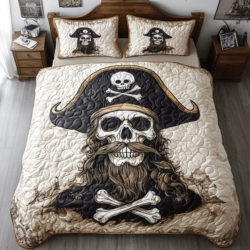 Pirate Curse Quilted Bedding Set Holiday Duvet Cover Set Gifts For People Who Like Skulls Pirate Curse Quilted Bedding Set Holiday Duvet Cover Set Gifts For People Who Like Skulls - Image 1