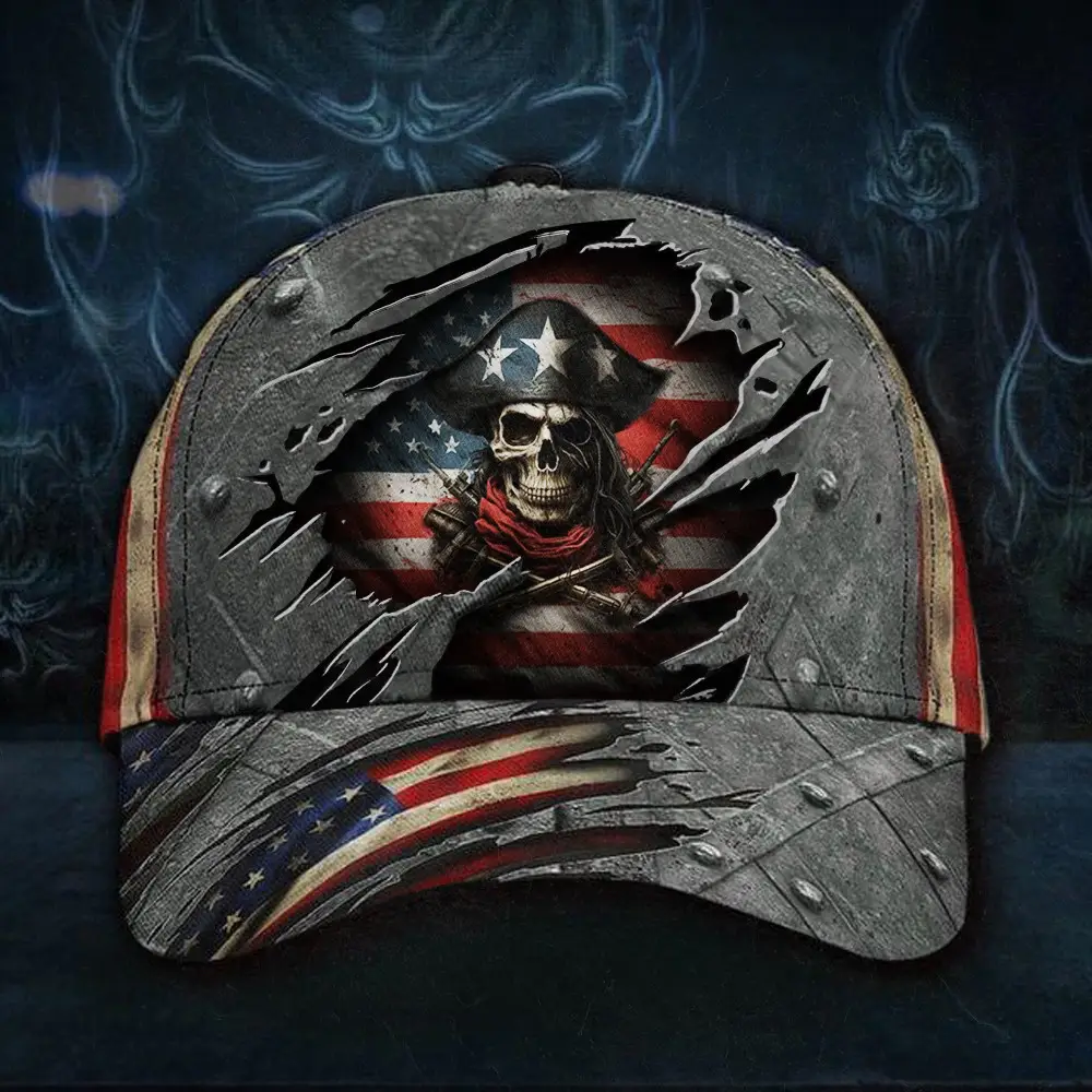 Pirate Skull American Flag Hat Vintage Old Retro Patriotic Cool Pirate Skull Cap For Men