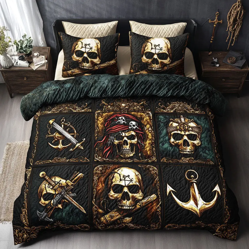 Pirate Skull Quilted Bedding Set Duvet Cover Bedspread Best Gifts Bedroom Decorative