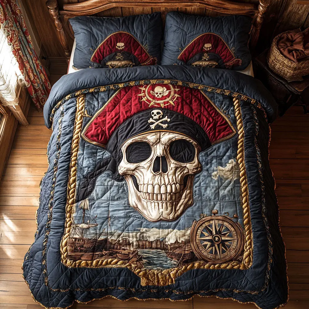 Pirate Skull Quilted Bedding Set Duvet Cover Bedspread Best Veterans Day Gift Ideas