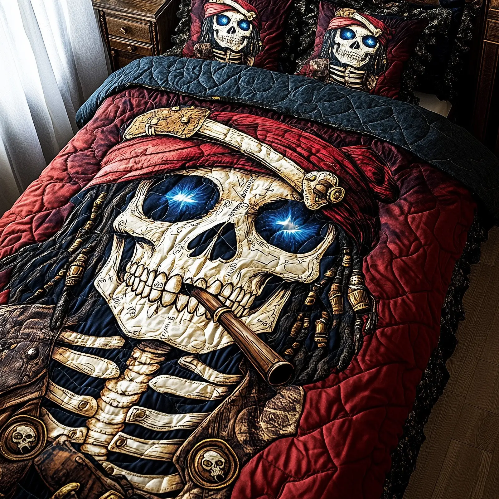 Pirate Skull Quilted Bedding Set Duvet Cover Bedspread Pirate Presents
