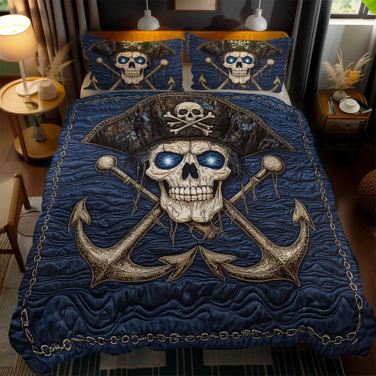 Pirate's Skull Quilted Bedding Set Duvet Cover Bedspread Bedroom Decor Gifts For Husband Pirate's Skull Quilted Bedding Set Duvet Cover Bedspread Bedroom Decor Gifts For Husband - Image 1