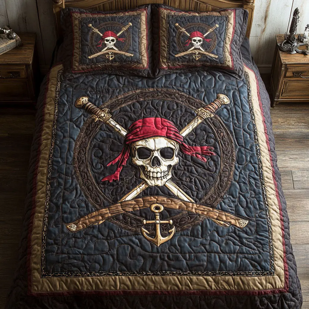Pirates Skull Quilted Bedding Set Duvet Cover Bedspread Bedroom Decor Gifts For Husband