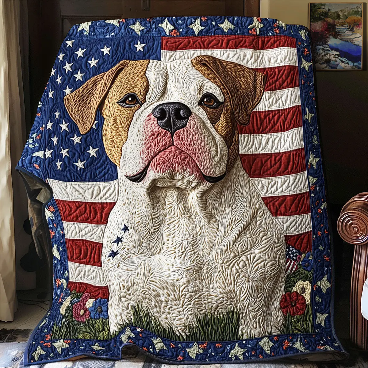 Pitbull American Quilt Blankets Dad Gifts For Father's Day 2025