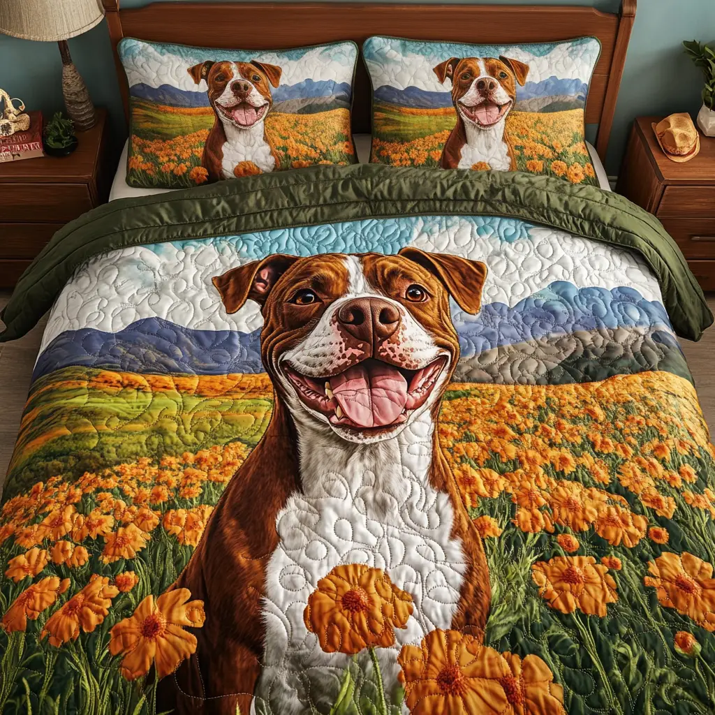 Pitbull Bliss Quilted Bedding Set Luxury Bed Sheet Gift Set for Ultimate Comfort Pitbull Bliss Quilted Bedding Set Luxury Bed Sheet Gift Set for Ultimate Comfort - Image 1