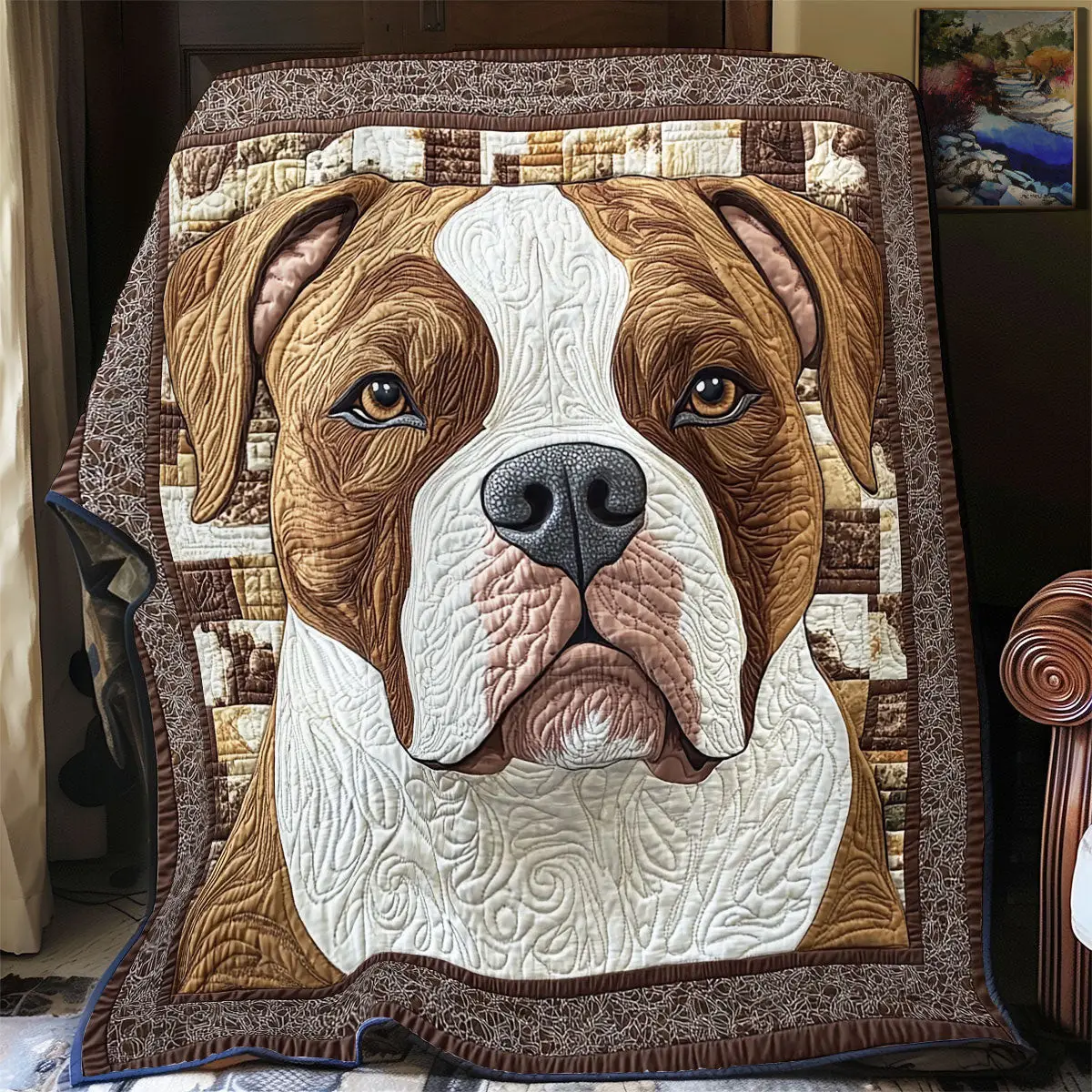 Pitbull Potrait Quilt Blankets Best Father's Day Gifts For First Time Dad