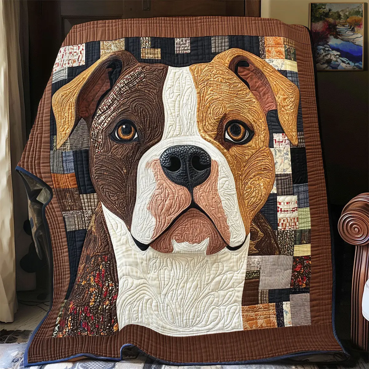 Pitbull Potrait Quilt Blankets Couch Blanket Father's Day Gifts For Son In Law