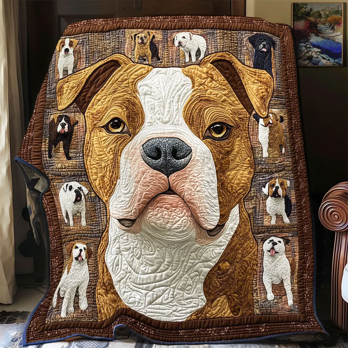 Pitbull Potrait Quilt Blankets Couch Blanket Special Birthday Gifts For Grandma