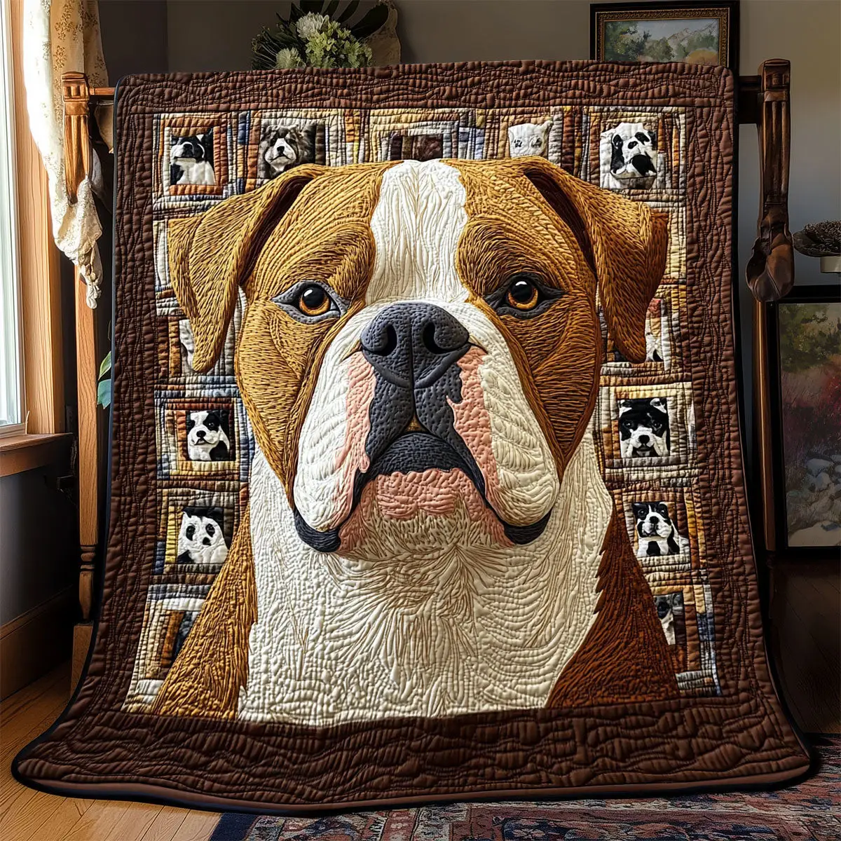 Pitbull Potrait Quilt Blankets Mother's Day Gifts For Daughter In Law