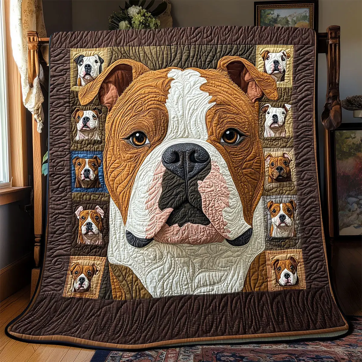 Pitbull Potrait Quilt Blankets Useful Gifts For Mom
