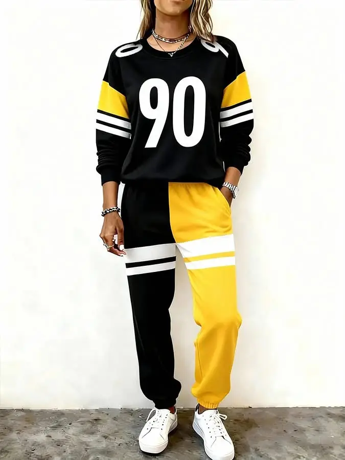 Pittsburgh Steelers Number 90 Sweatshirt And Sweatpants Set Women's Steelers Merch Fan Gifts