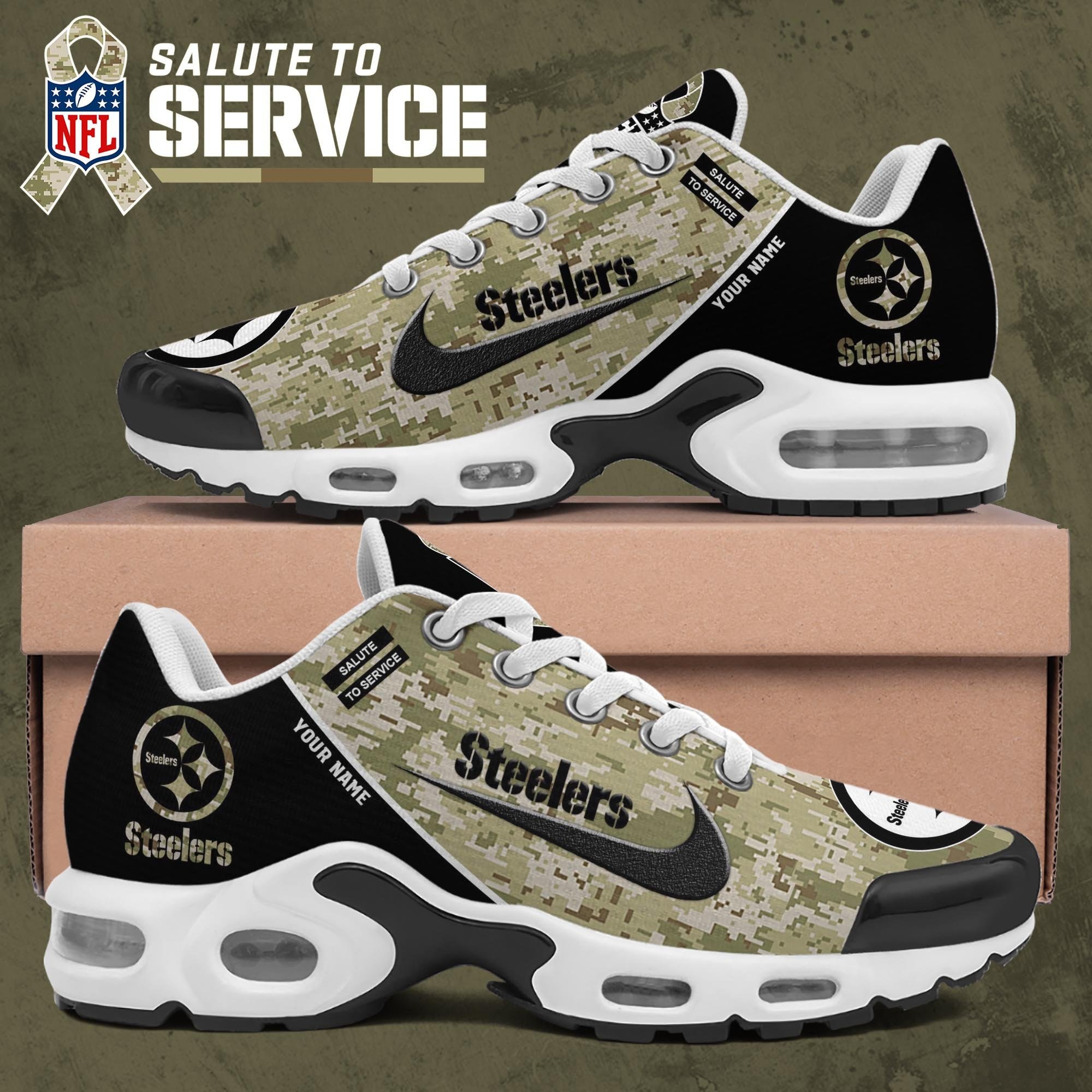 Pittsburgh Steelers Shoes 2026 Version Custom Name, Camouflage Shoes Ph586