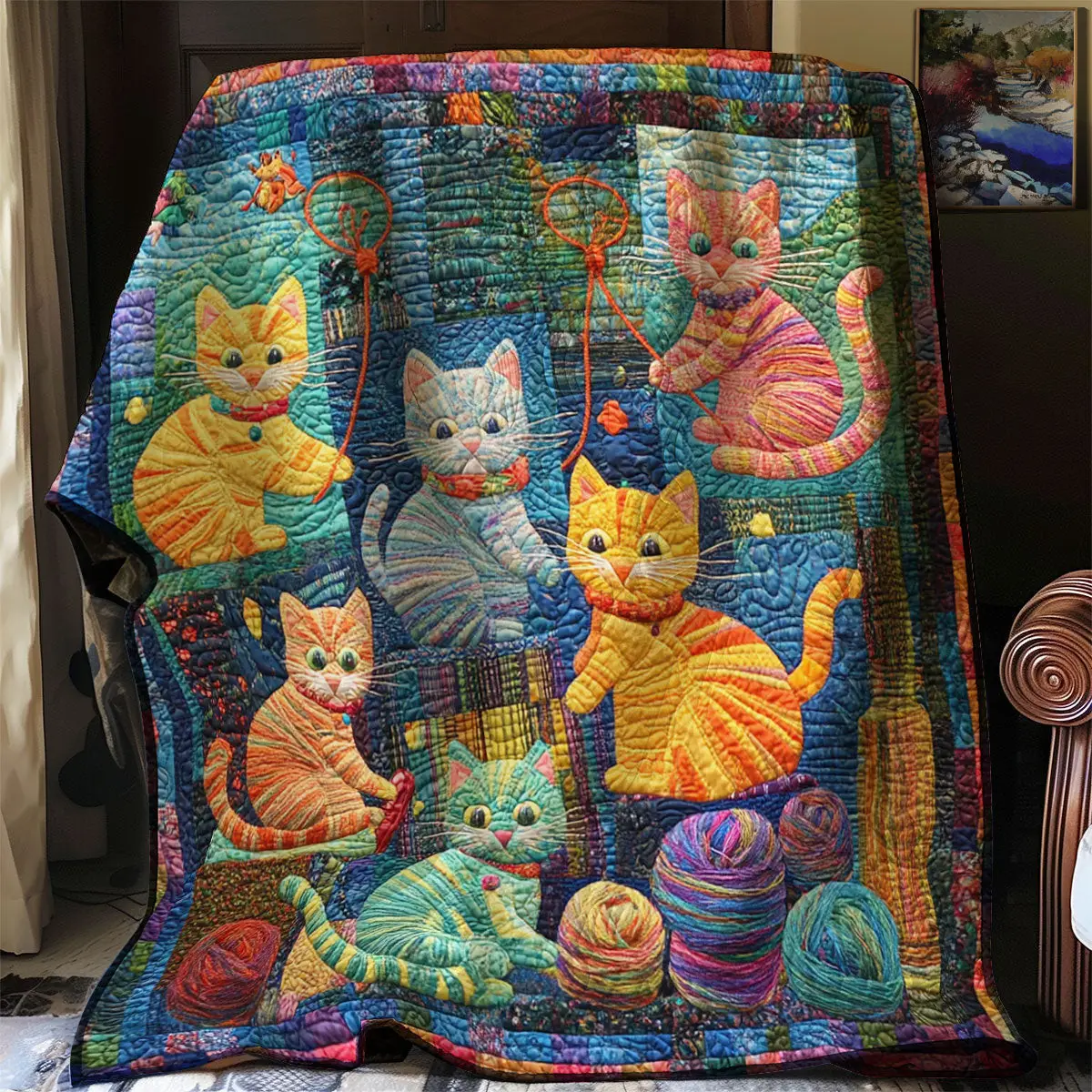 Playful Cat Quilt Throws And Blankets Mother's Day Gift Ideas For Wife