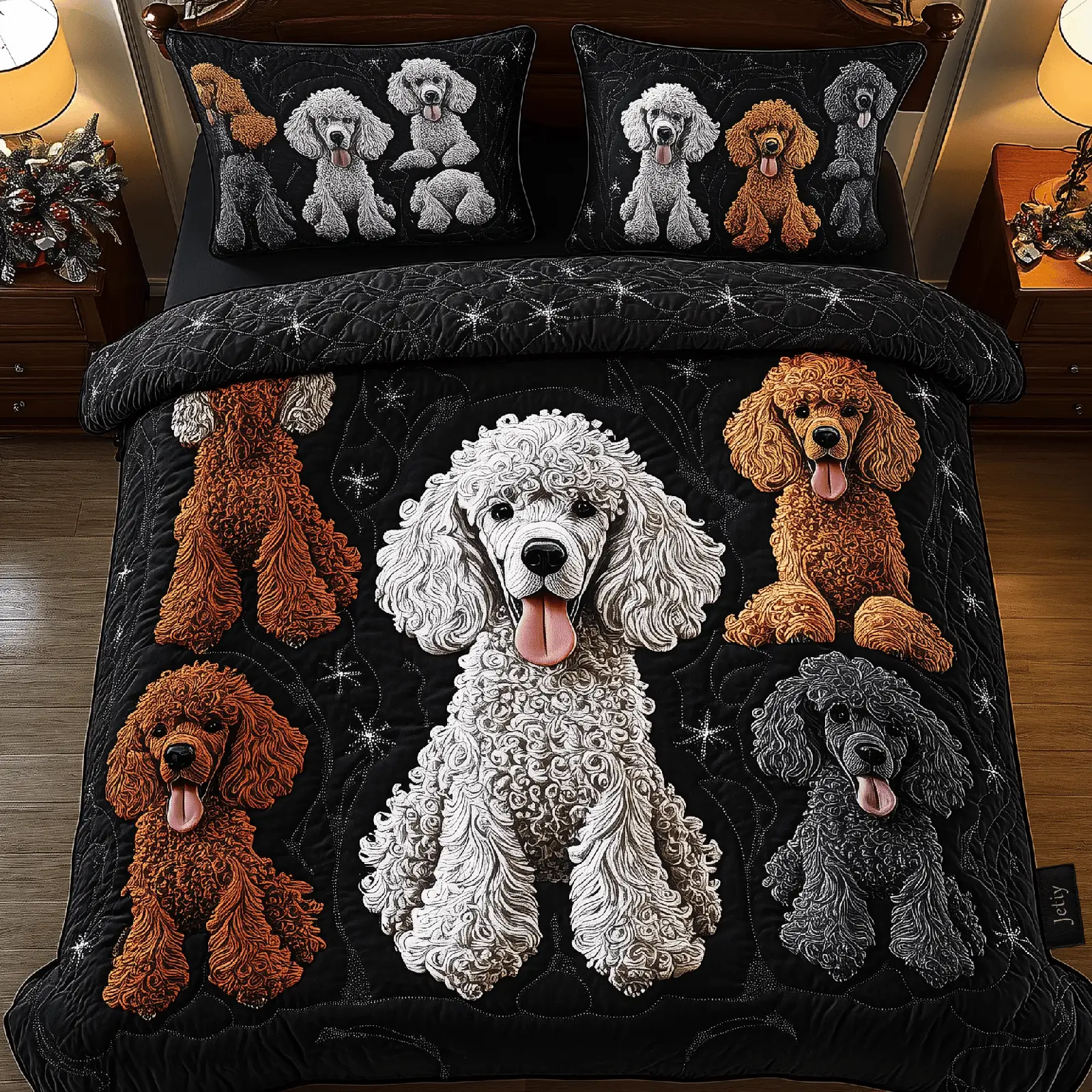 Playful Poodle Quilted Bedding Set Xmas Bedding Set Best Christmas Gifts 2024 For Pet Lovers