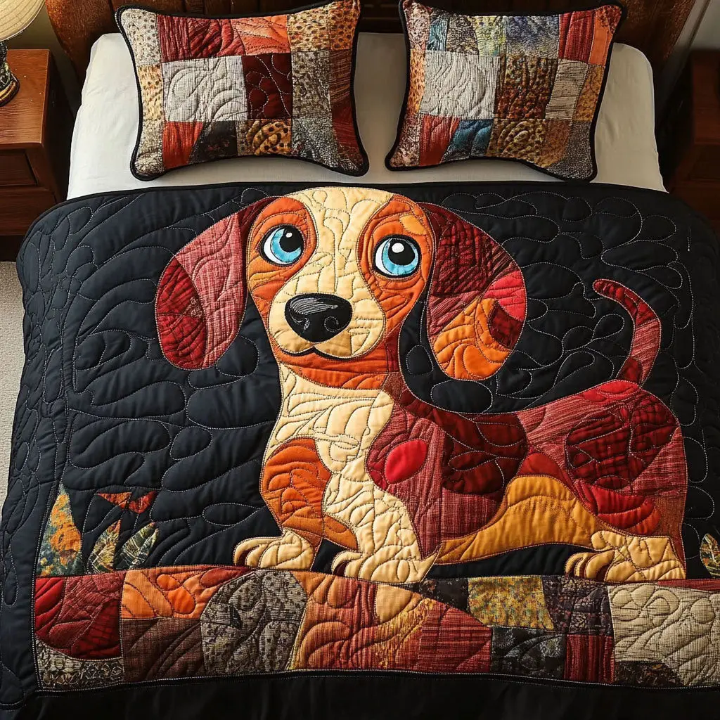 Playful Spirit Quilted Bedding Set Bed Decorations Christmas Gifts For Dachshund Lovers