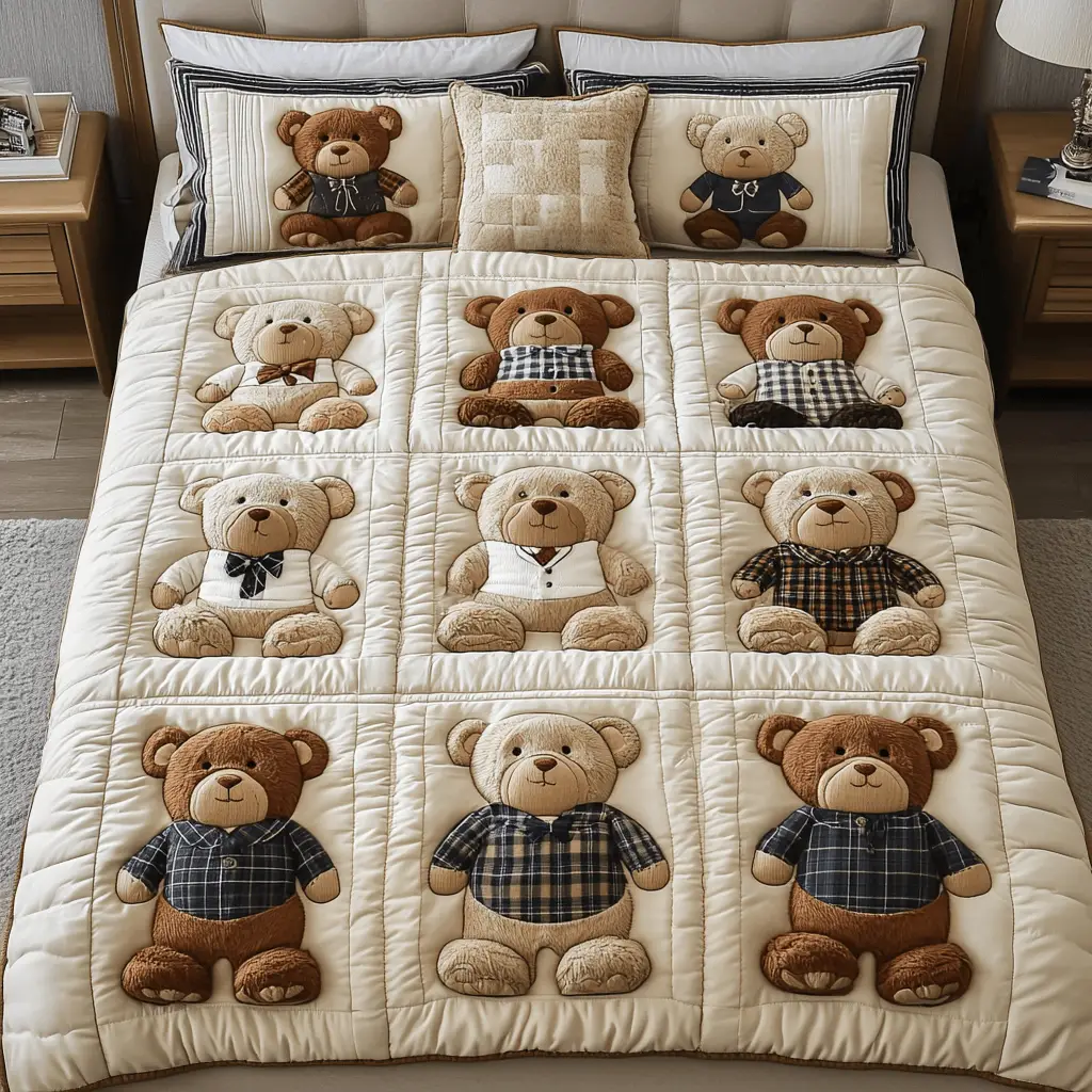 Plush Haven Quilted Bedding Set Cute Bedroom Decor Unique Gifts For Bear Lovers