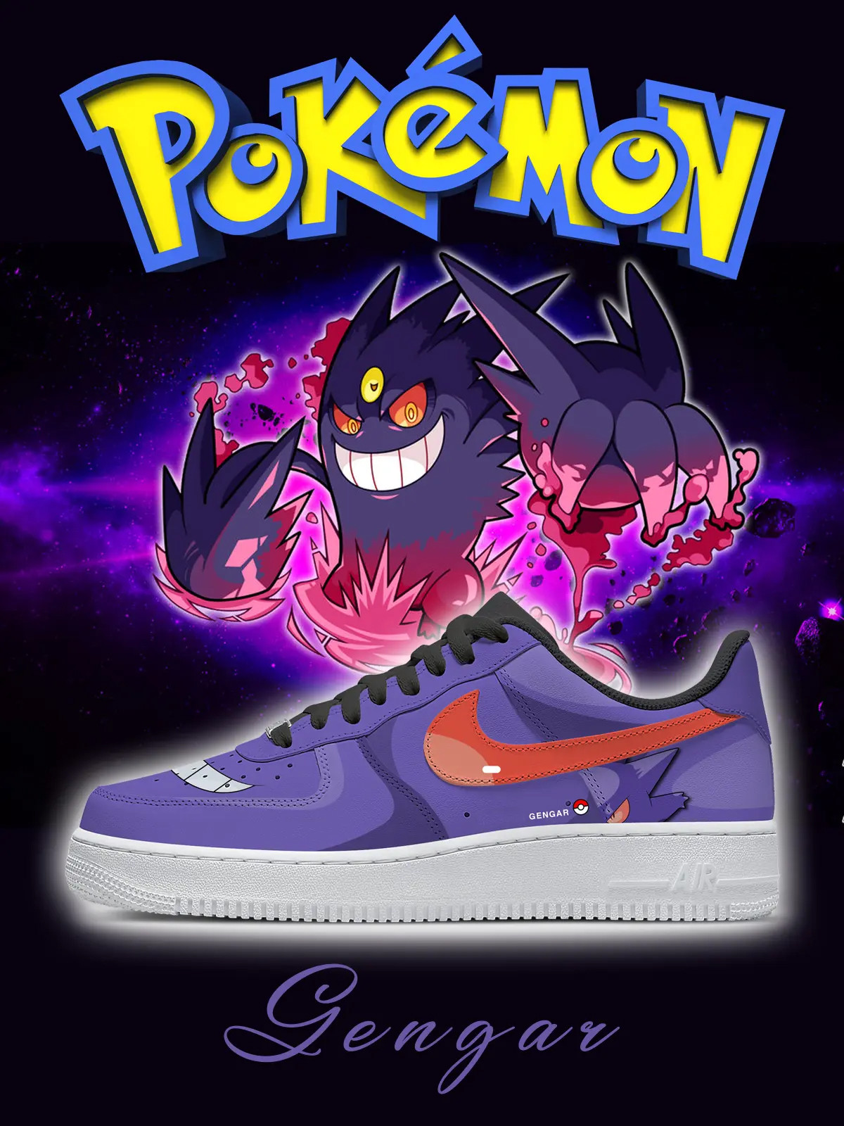 Pokemon Gengar Air Force 1 Shoes Sneakers Pokemon Gengar Air Force 1 Shoes Sneakers - Image 1