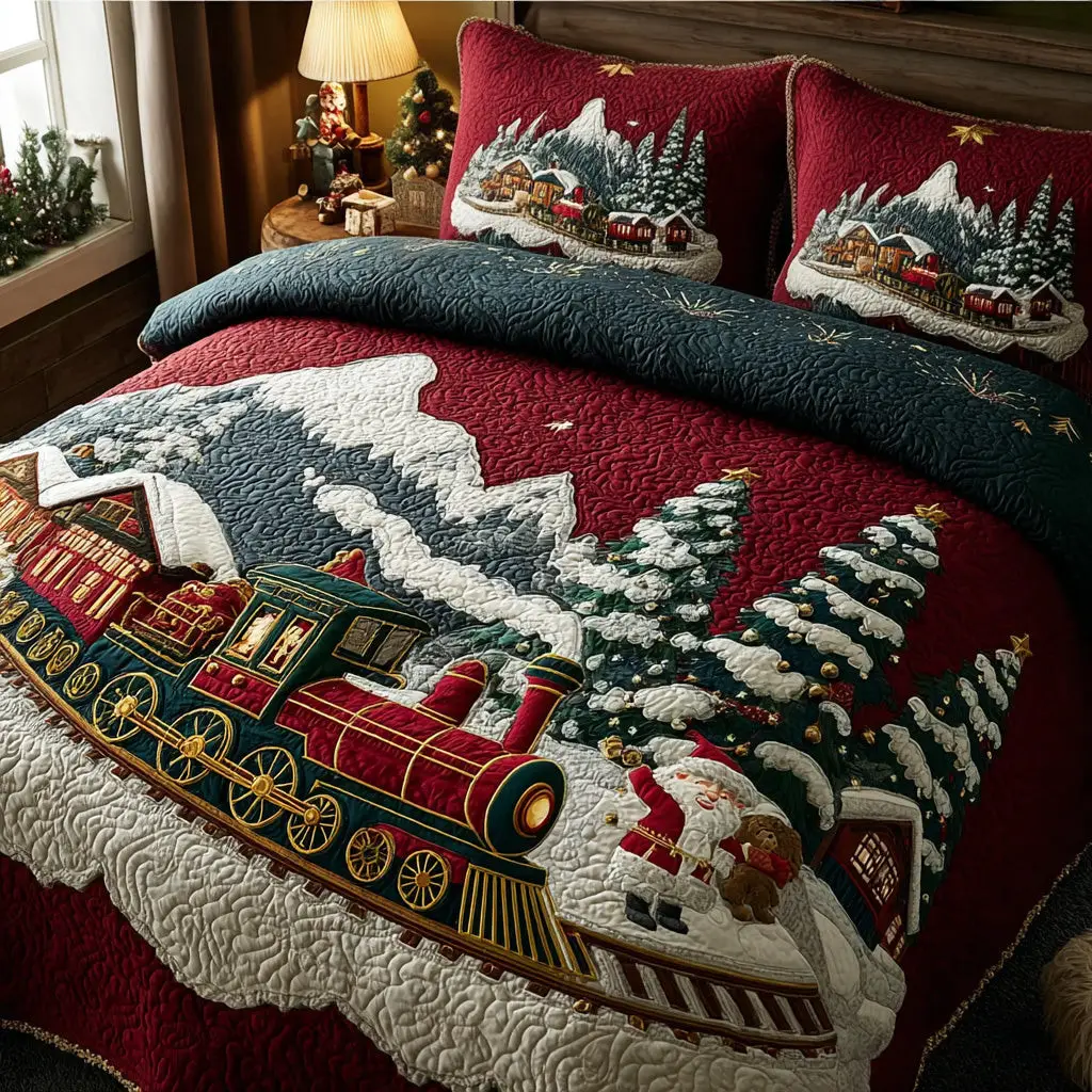 Polar Expressway Quilted Bedding Set Perfect Housewarming Gift for a Cozy Bedroom