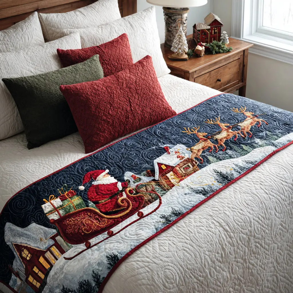 Polar Skids Quilted Bed Runner Polar Skid Scene Winter Gift for Family