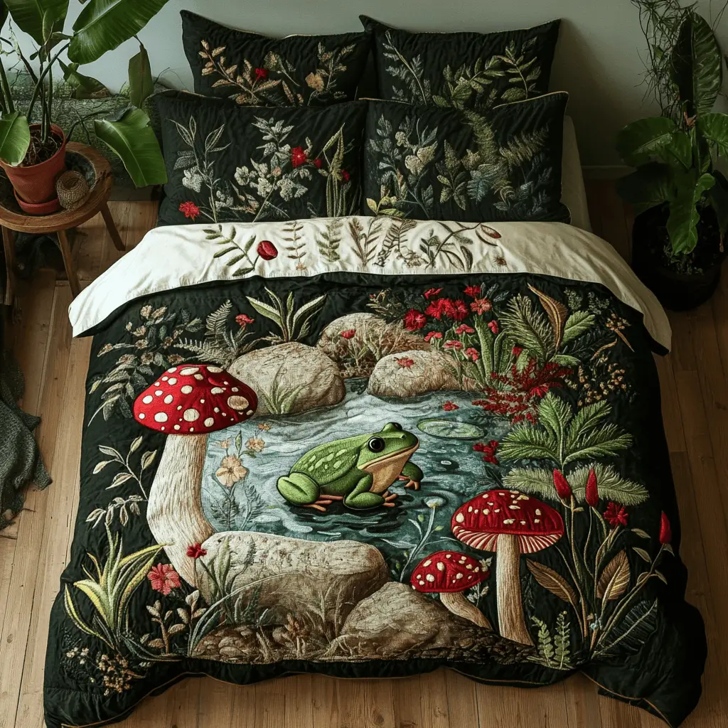 Pond Dreams Quilted Bedding Set Bedroom Decorations Frog Gifts For Him