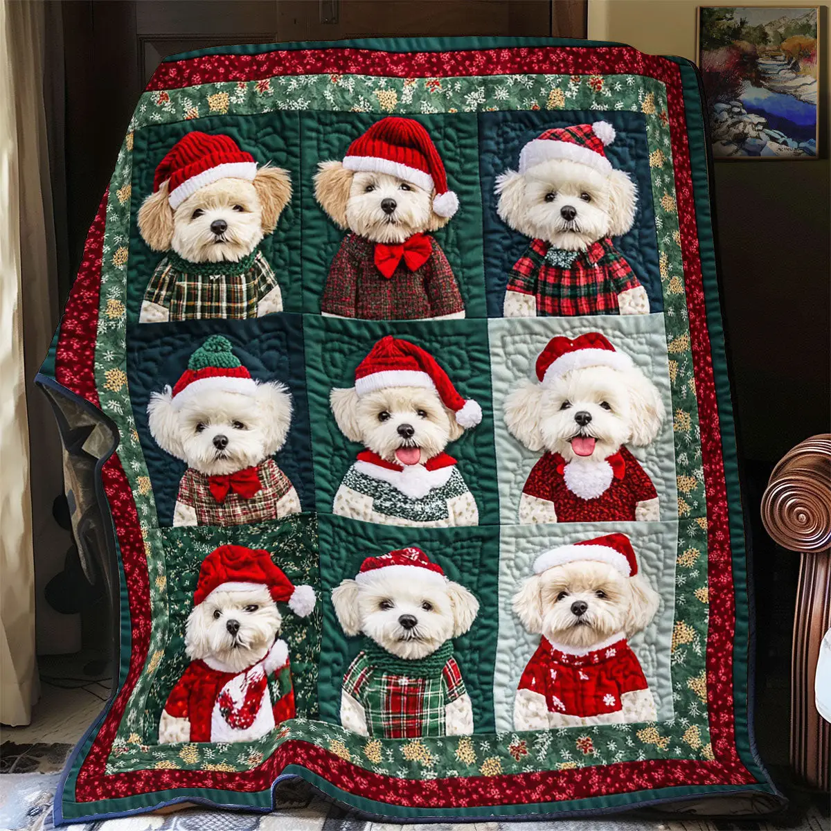 Poodle Christmas Quilt Blankets Couch Blanket Gifts For Father's Day From Daughter