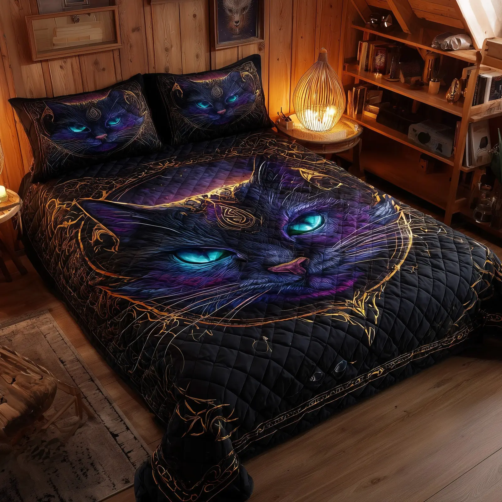 Powerful Cat Quilted Bedding Set Linen Blend Powerful Cat Quilted Bedding Set Linen Blend - Image 1