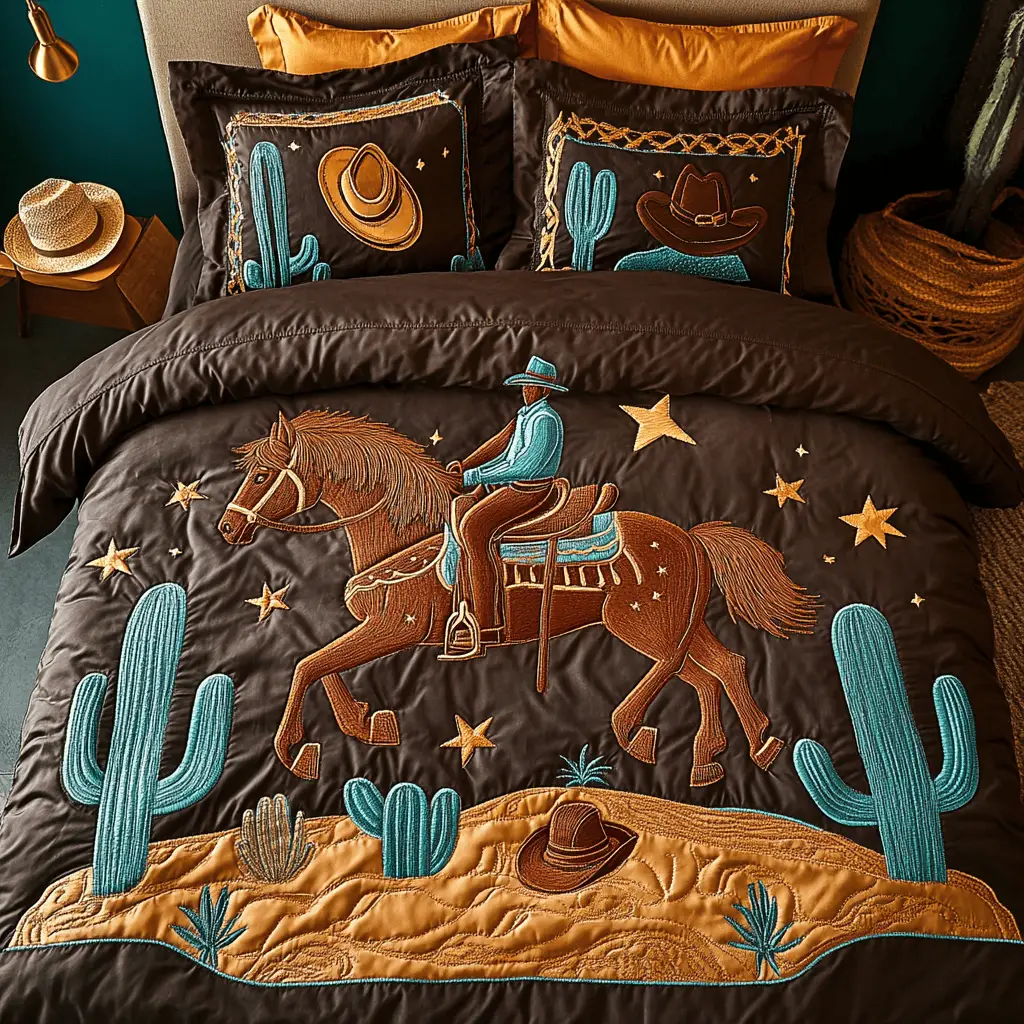 Prairie Nights Quilted Bedding Set Holiday Season Duvet Cover Set Gifts For Cowboy Boyfriend