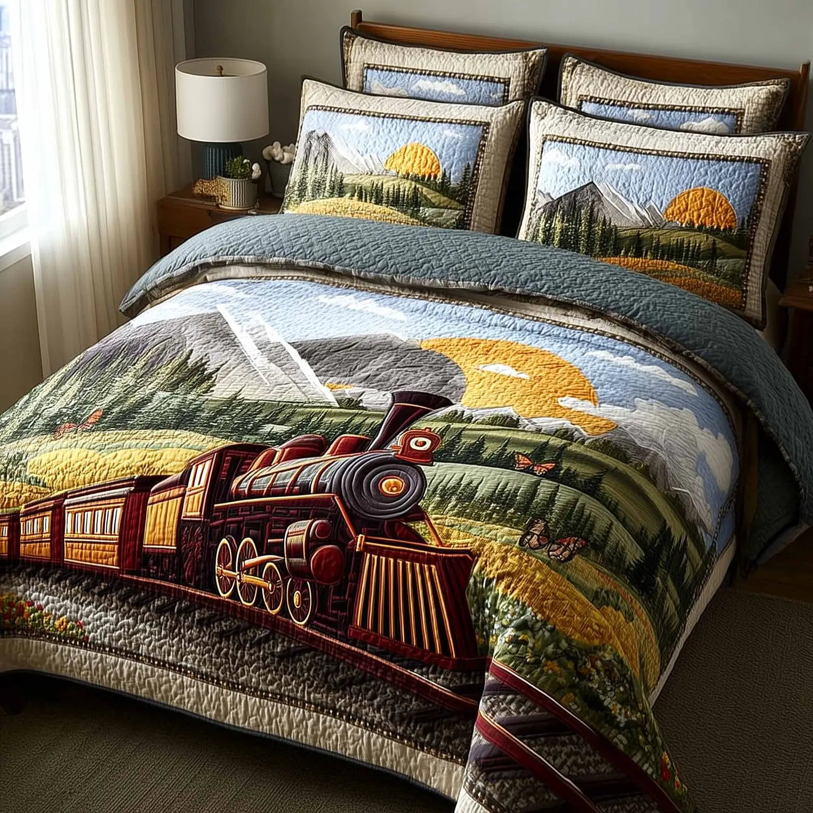 Prairie Ride Quilted Bedding Set Western Cowboy Bedroom Decor Gift For Horse Lovers Prairie Ride Quilted Bedding Set Western Cowboy Bedroom Decor Gift For Horse Lovers - Image 1