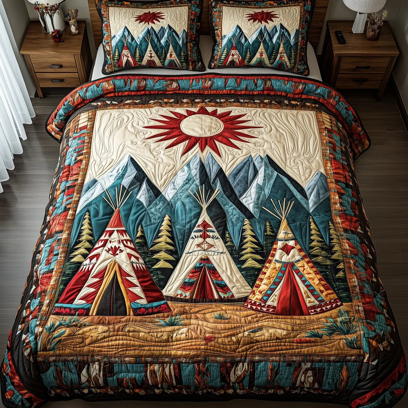 Prairie Spirit Quilted Bedding Set Duvet Cover Bedspread Native American Gifts