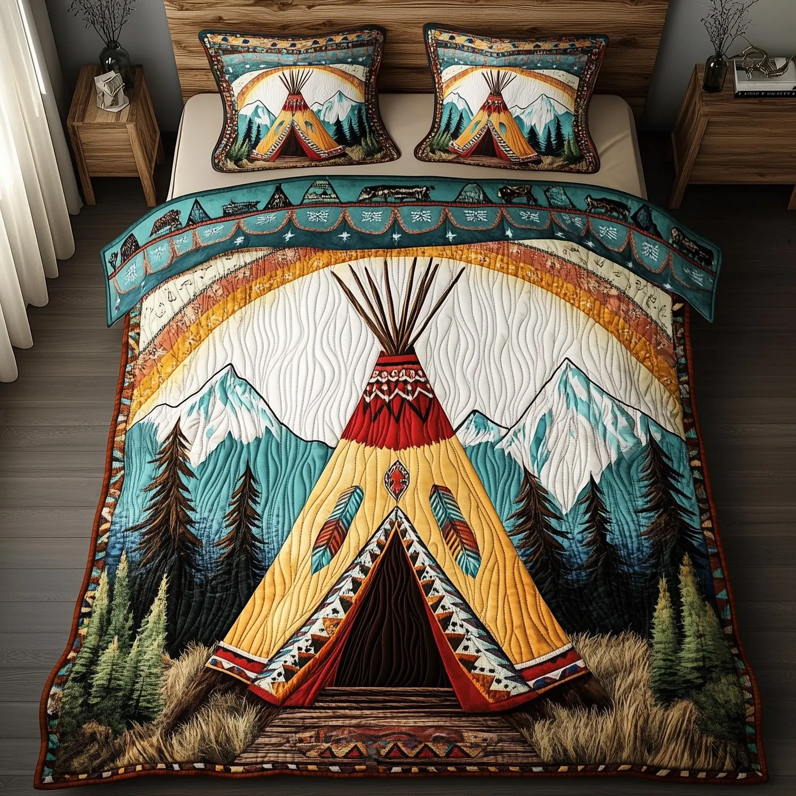 Prairie Spirit Quilted Bedding Set Duvet Cover Bedspread Native American Theme Gift Ideas