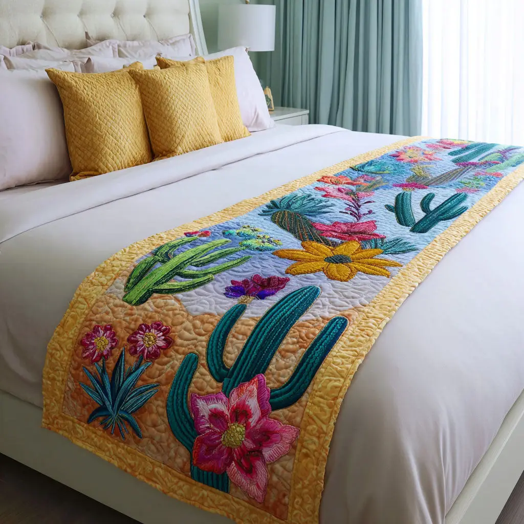 Prickly Love Quilted Bed Runner Prickly Love Cactus-Lover Gift