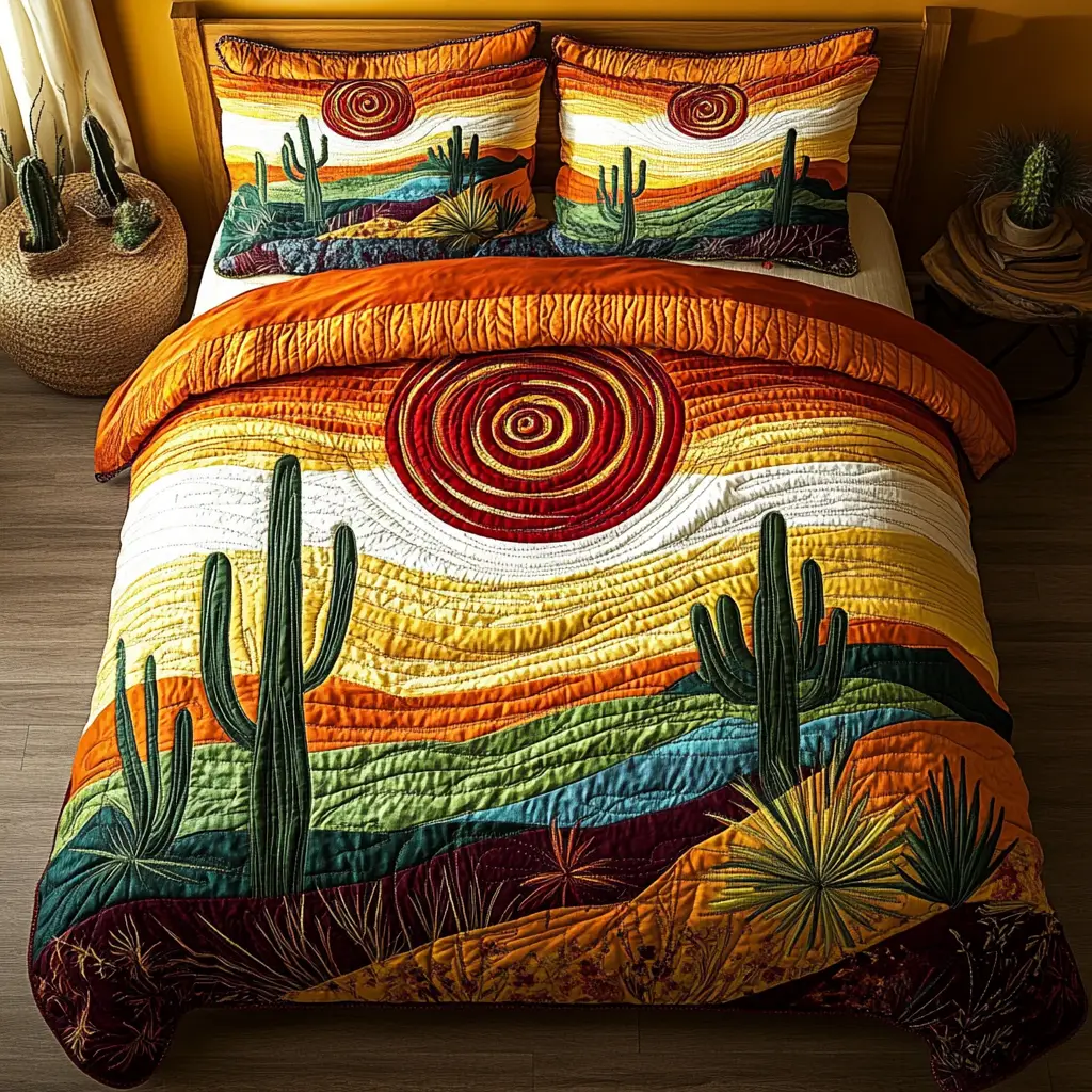 Prickly Paradise Quilted Bedding Set Cozy Bedroom Decor Cactus Housewarming Gift Prickly Paradise Quilted Bedding Set Cozy Bedroom Decor Cactus Housewarming Gift - Image 1
