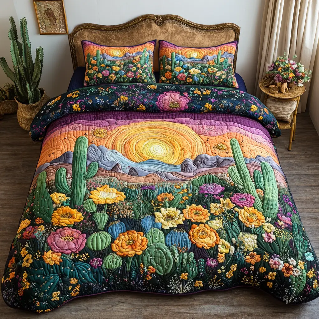 Prickly Paradise Quilted Bedding Set Heartwarming Bedding Gift for Loved Ones
