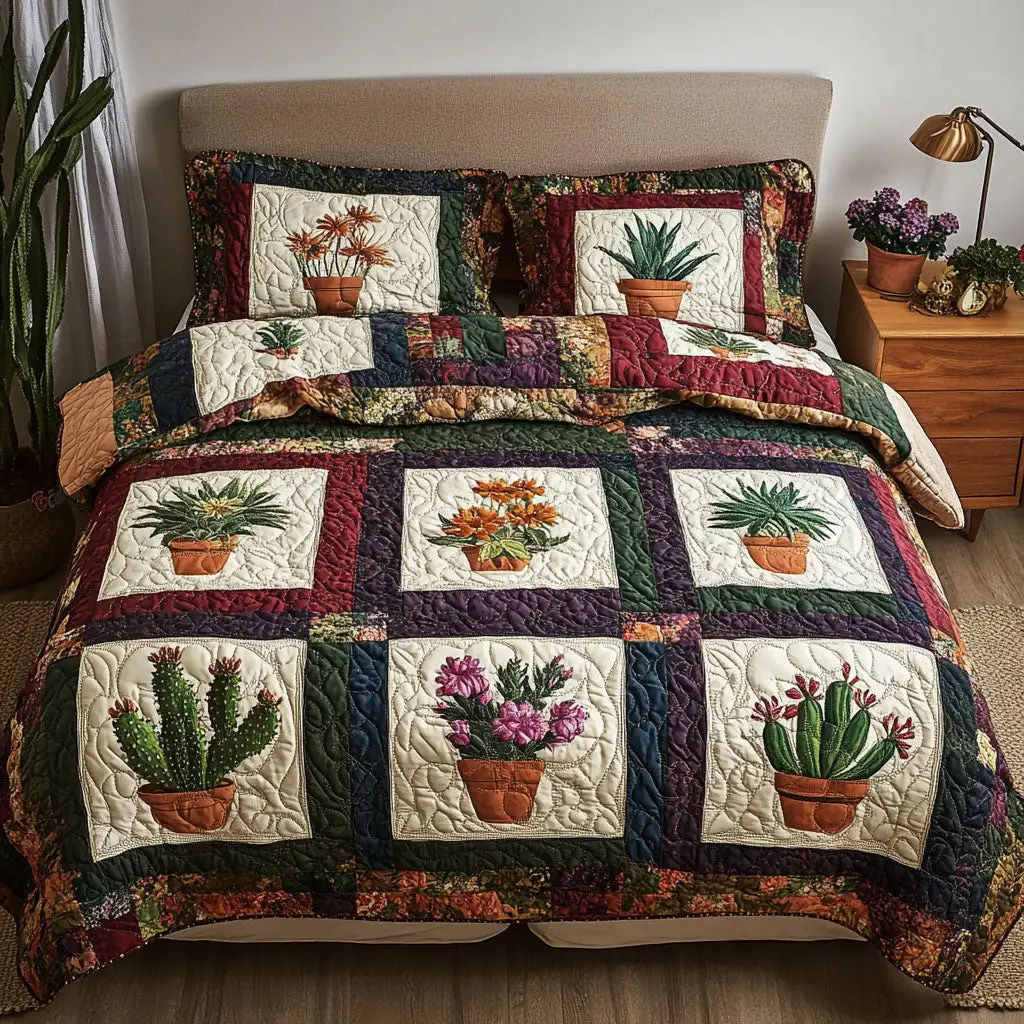 Prickly Pear Patch Quilted Bedding Set Cute Bedroom Decor Cactus Birthday Gift Prickly Pear Patch Quilted Bedding Set Cute Bedroom Decor Cactus Birthday Gift - Image 1