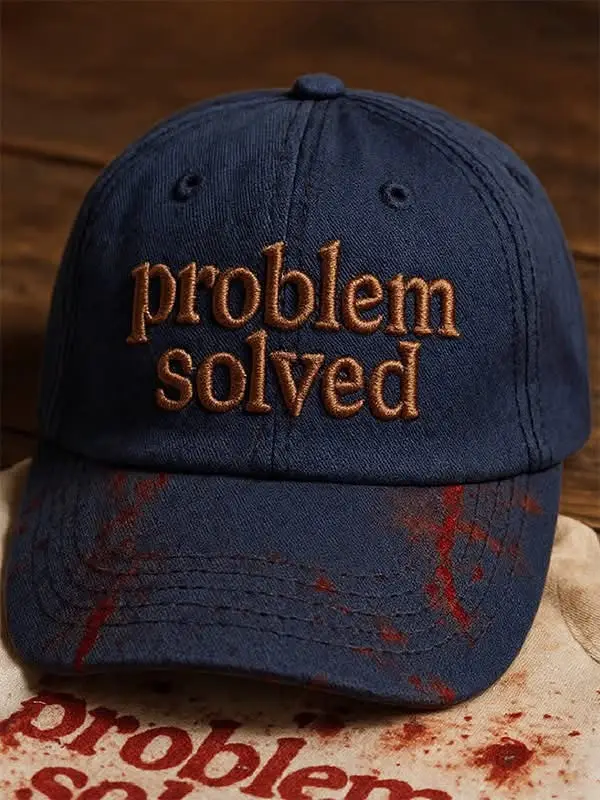 Problem Solved Navy Hat Horror Scary Bloody Merch Hat Halloween Gifts -WearandDecor
