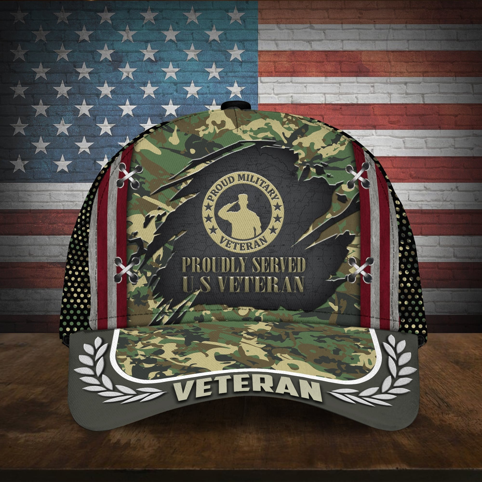 Proudly Served Multiservice U.S Veteran Camo Hat Fourth of July Merch Gift