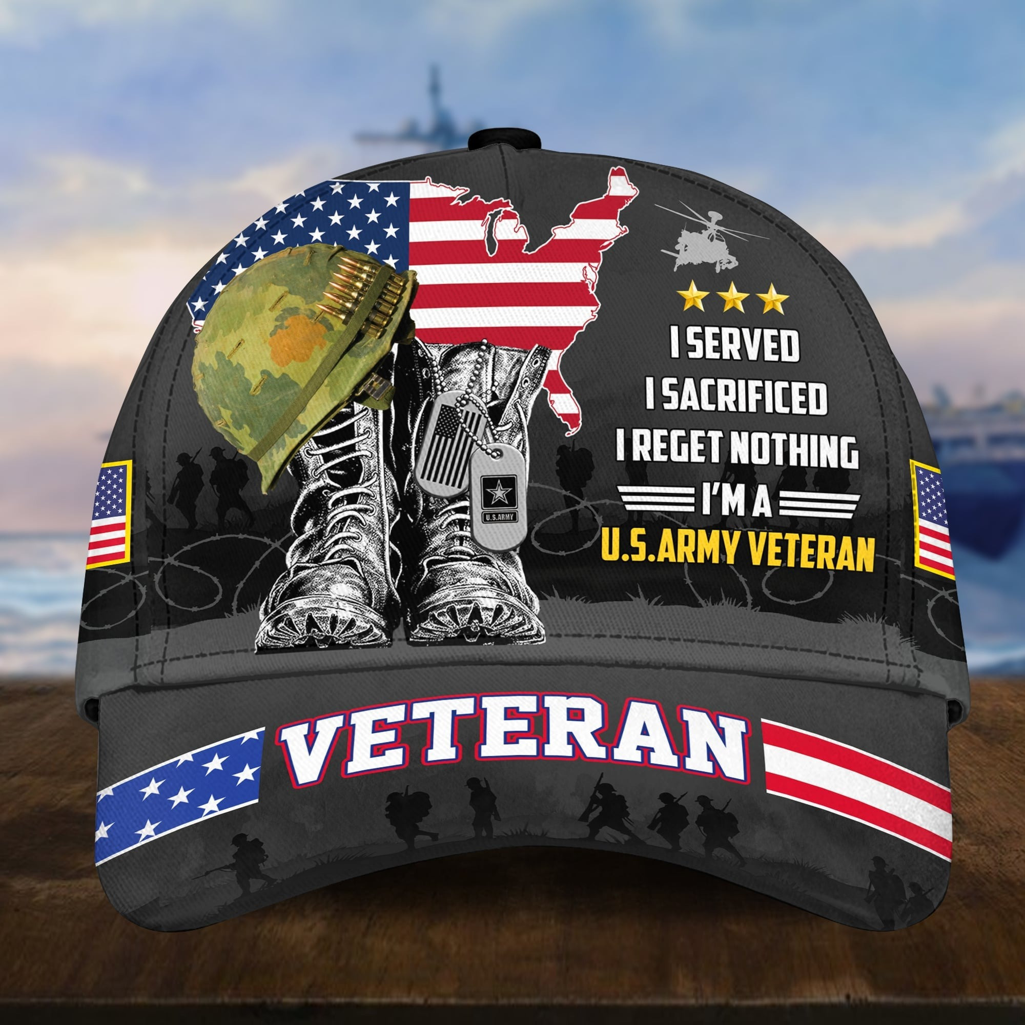 Proudly Served US Veterans Hat US Army Boots Graphic Best Gift On Father's Day