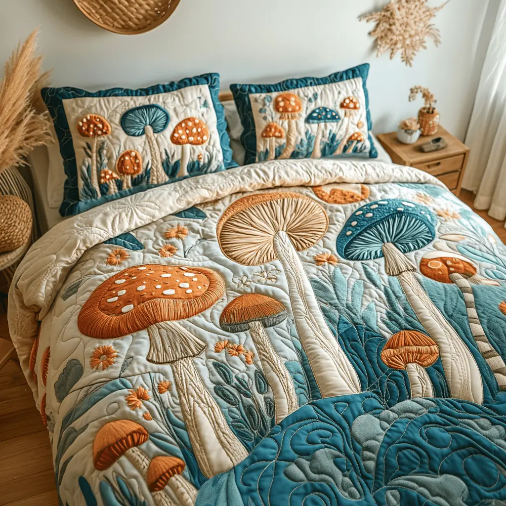 Psychedelic Bloom Quilted Bedding Set Classic Bedding Set That Enhances Your Sleep Space