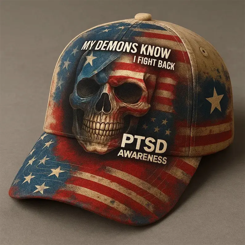 PTSD Awareness Hat My Demons Know I Fight Back Proud Veteran Apparel