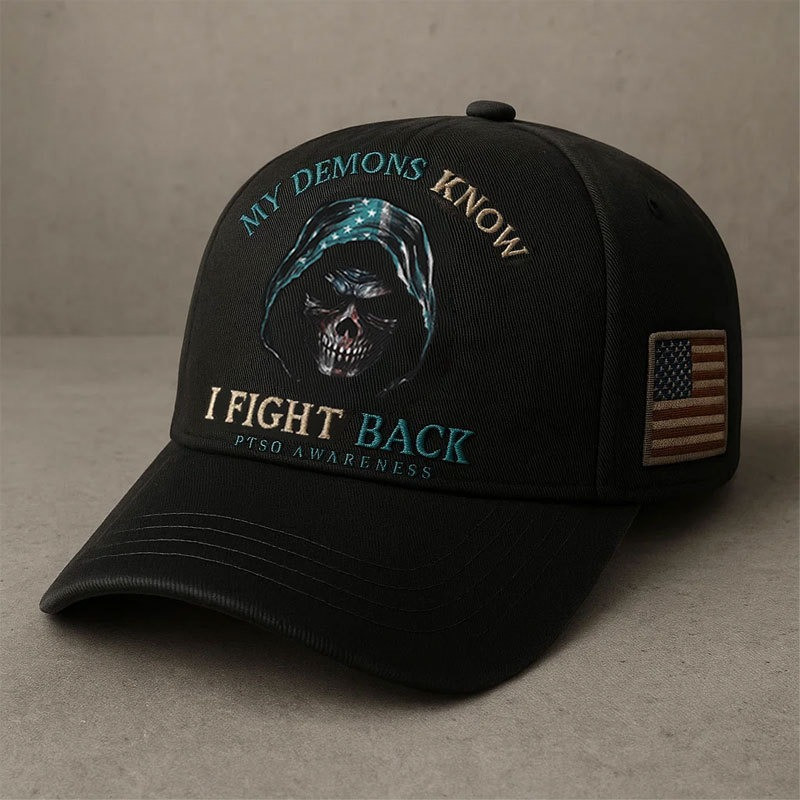 PTSD Awareness Merch Me Demons Know I Fight Back Hat Unique Gifts For Veteran