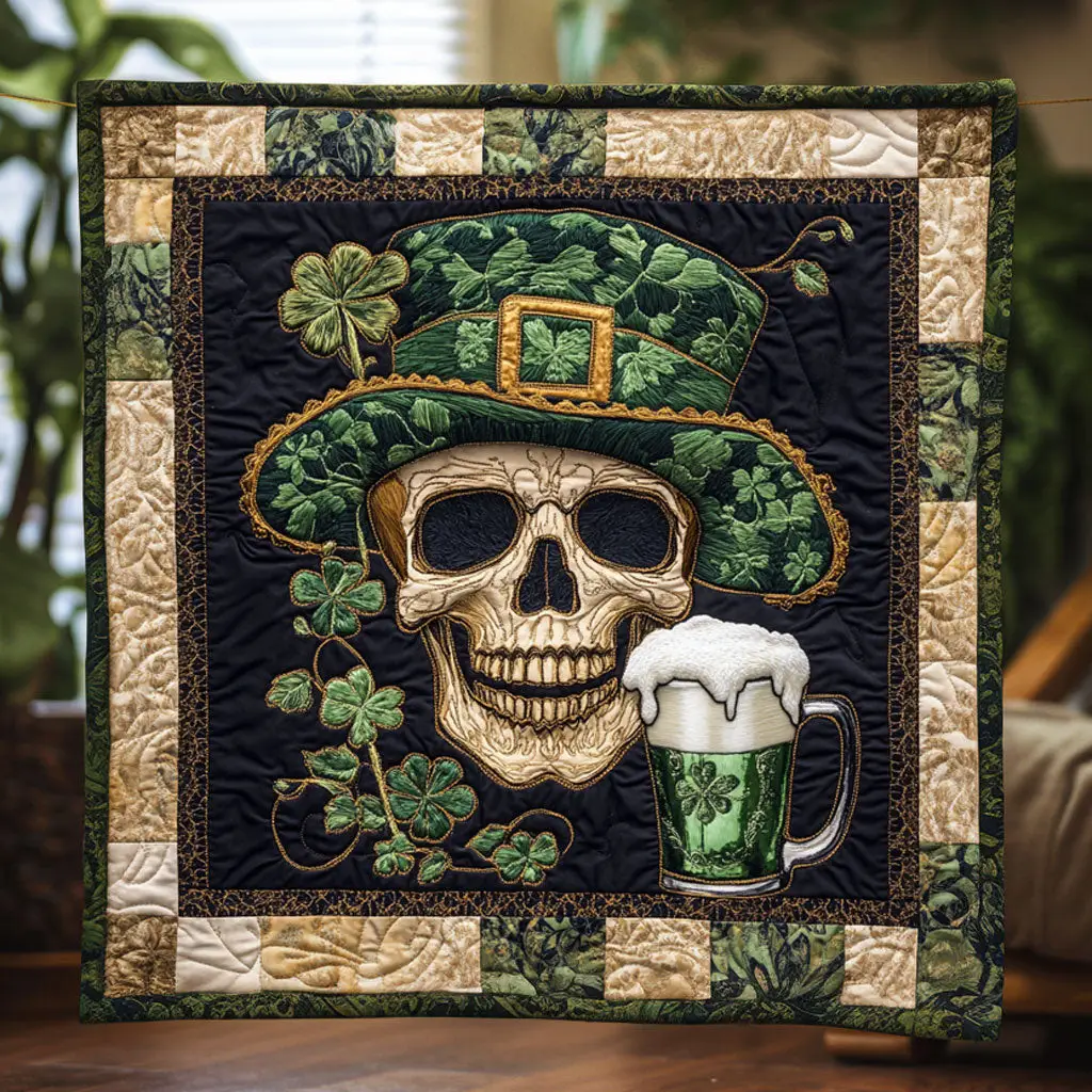 Pub Skull Quilted Blanket Room Decor Ideas St Patrick's Day Gifts For Grandpa