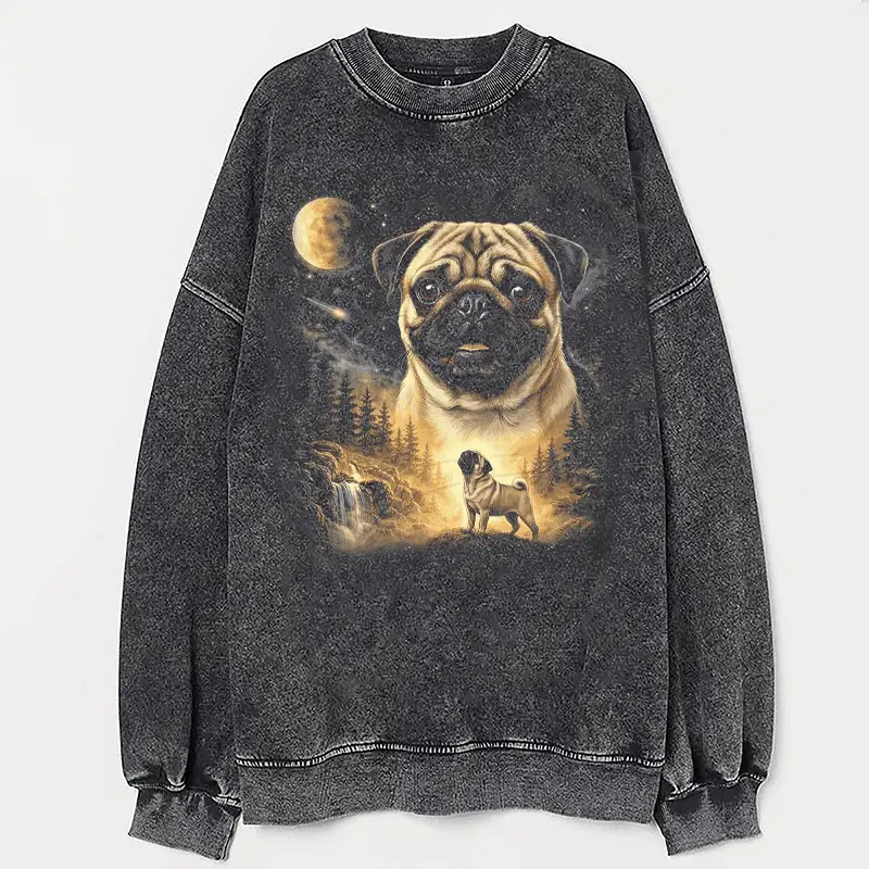 Pug Howling To The Moon Vintage Sweatshirt Funny Dog Meme Clothing Gifts For Pug Owner Lovers