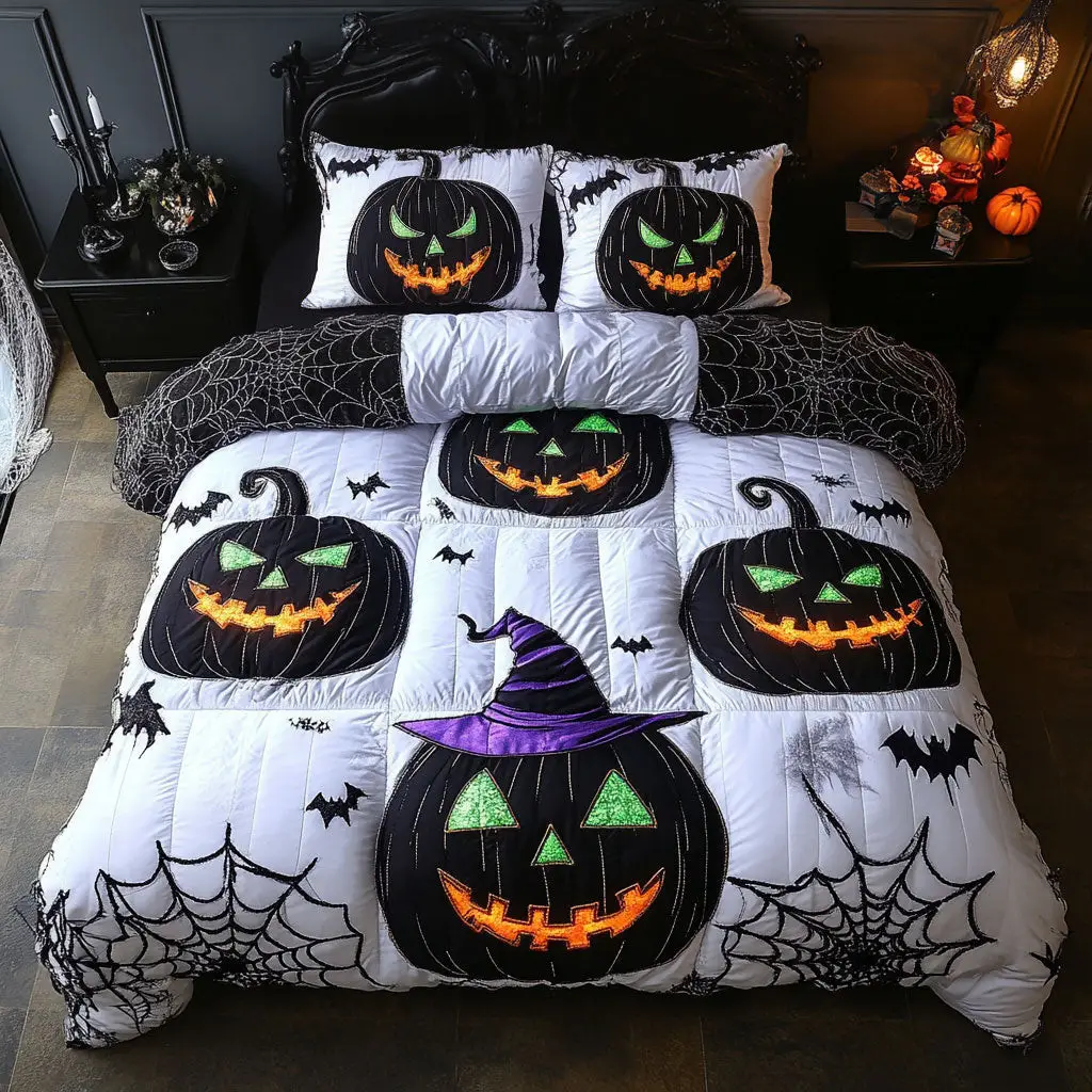 Pumpkin Autumn Glow Quilted Bedding Set Duvet Cover Bedspread Best Gifts Bedroom Decorative