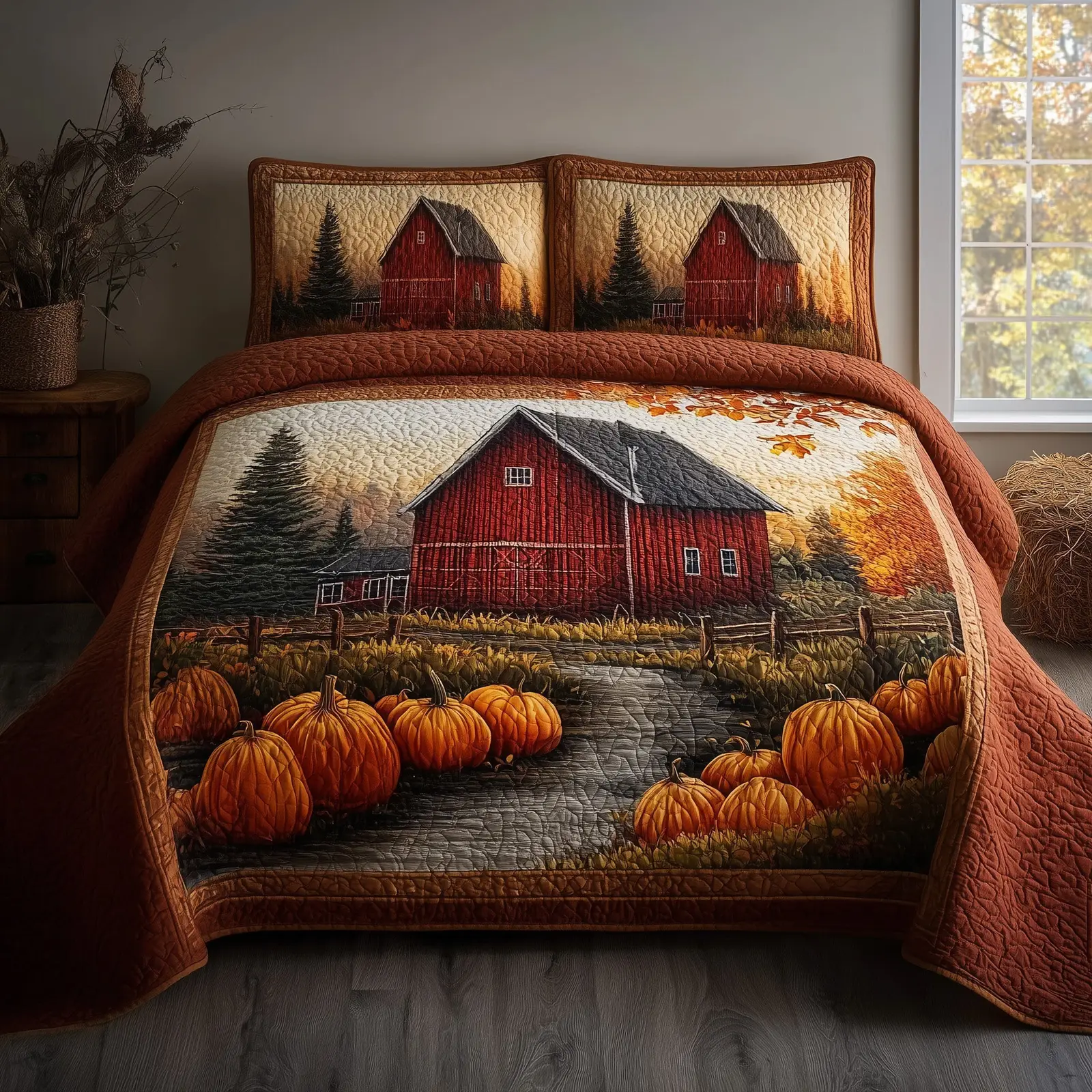 Pumpkin Barn Quilted Bedding Set Duvet Bed Set Gifts For Farmhouse Decor Lovers