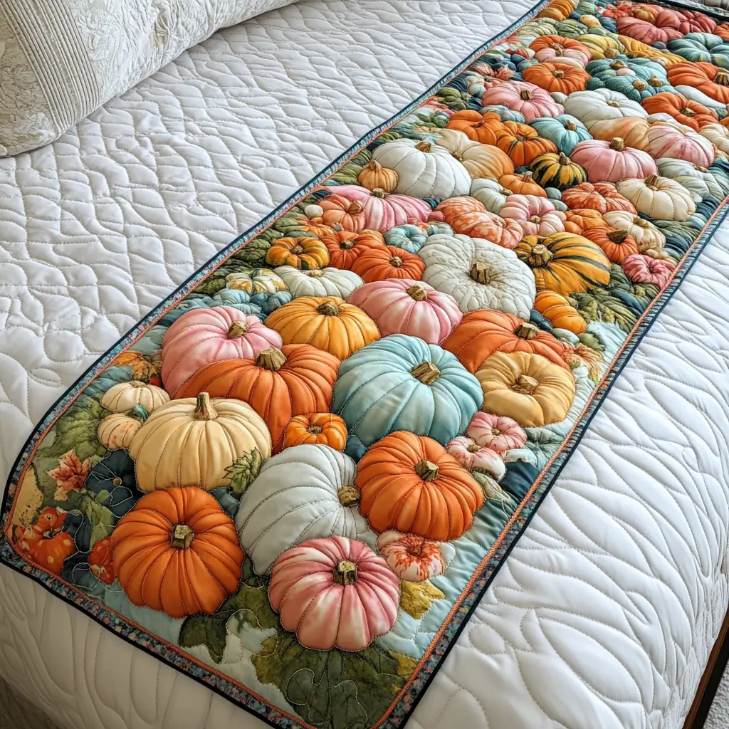 Pumpkin Bliss Quilted Bed Runner Pumpkin Bliss Pattern Festive Gift