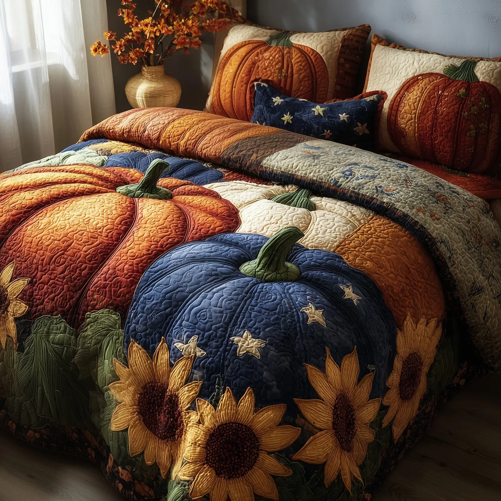 Pumpkin Delight Quilted Bedding Set Create a Cozy Space