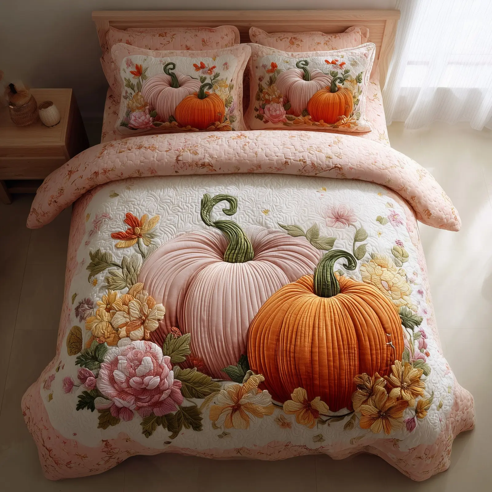 Pumpkin Delight Quilted Bedding Set Duvet Bed Set Thanksgiving Day Gifts Pumpkin Delight Quilted Bedding Set Duvet Bed Set Thanksgiving Day Gifts - Image 1