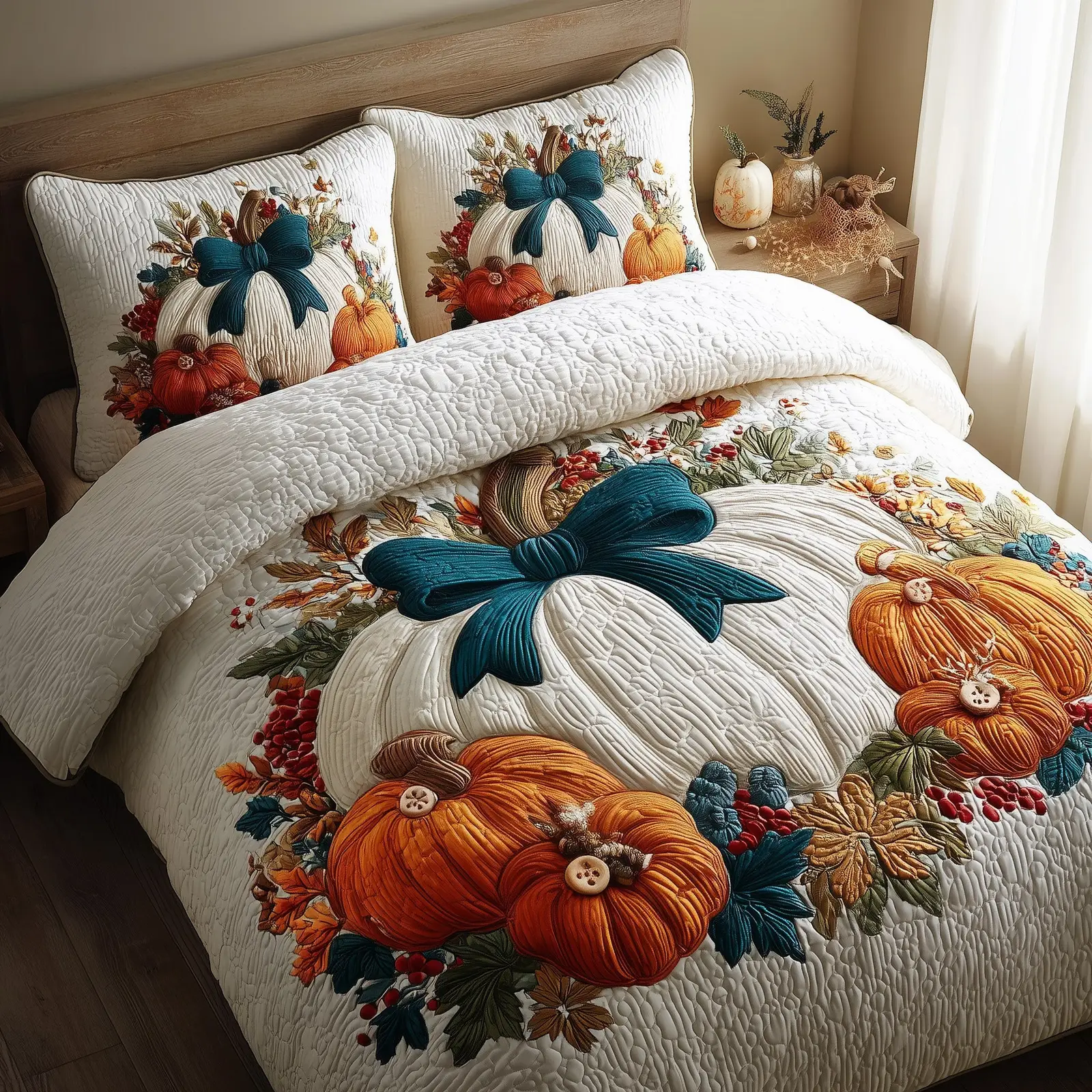 Pumpkin Delight Quilted Bedding Set Room Decor Thanksgiving Gifts For Friends